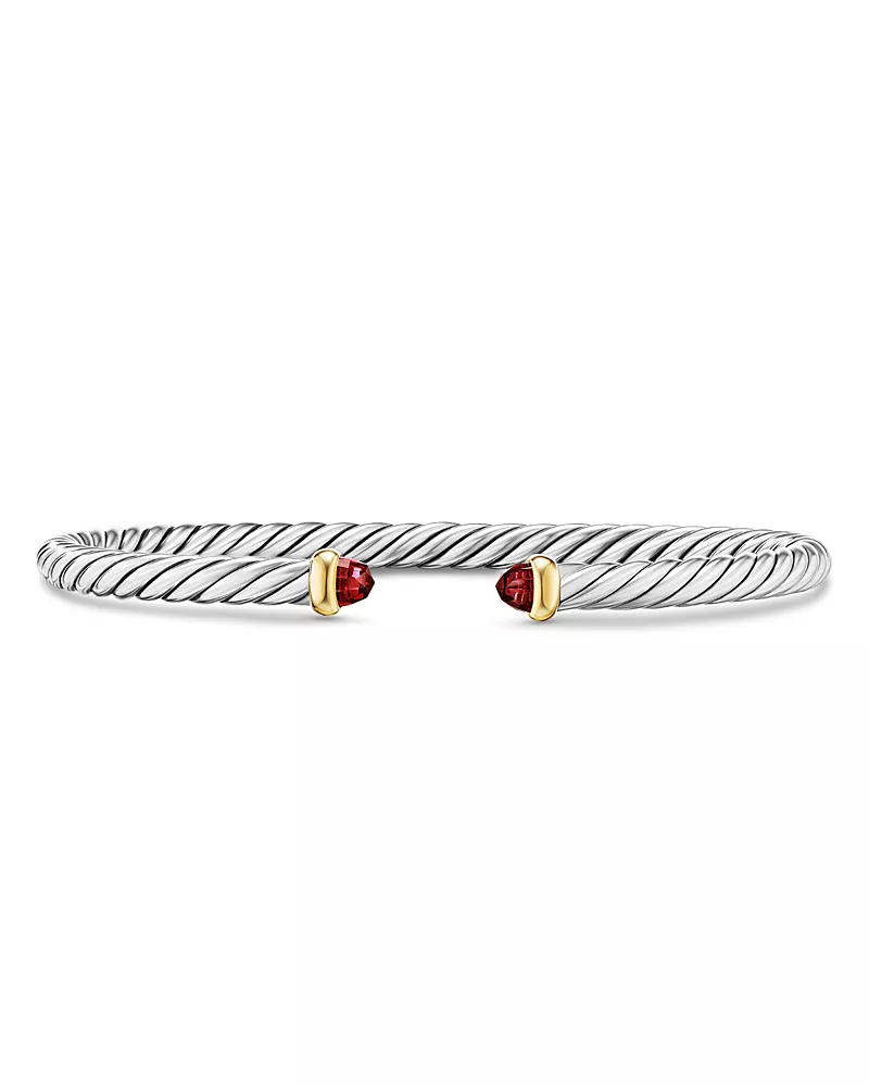 David Yurman Sterling Silver & 14K Yellow Gold Cable Flex Rhodolite Garnet Bracelet, 4mm