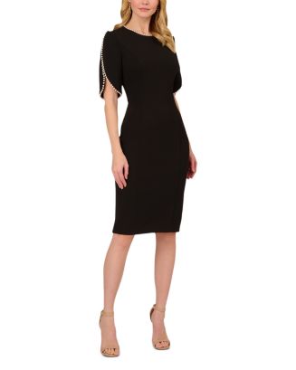 Adrianna Papell Pearl Trim Crepe Midi Dress | Bloomingdale's Women