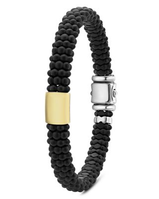 Men's 18K Yellow Gold & Sterling Silver Anthem Black Ceramic Caviar Station Bead Bracelet - Exclusive