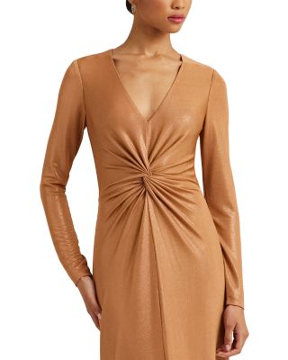 chinese dress ladies Twist Front Long Sleeve Midi Dress| Green & Navy main image 0