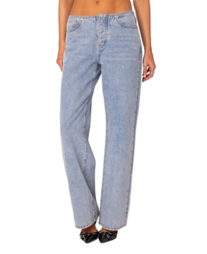 Shop Edikted No Waistband Relaxed Jeans In Light Blue