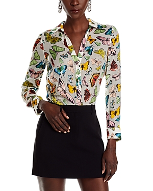Alice And Olivia Eloise Butterfly Button Down Blouse In Multi