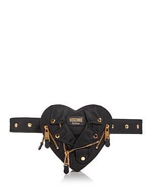 Shop Moschino Moto Jacket Heart Satin Belt Bag In Black Multi