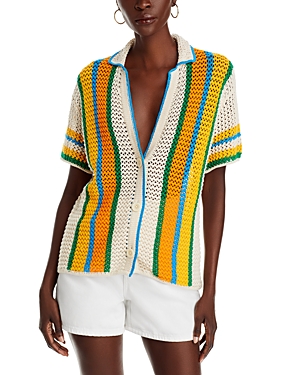 Shop Mother The Camp Champ Striped Button Front Shirt In Amber Wave