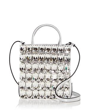 Shop Moschino Embellished Leather Crossbody Tote In Nickel Multi