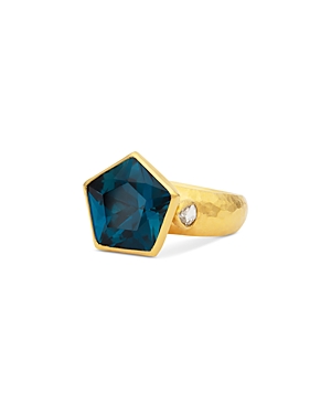 24K Yellow Gold Prism London Blue Topaz & Diamond One of a Kind Ring