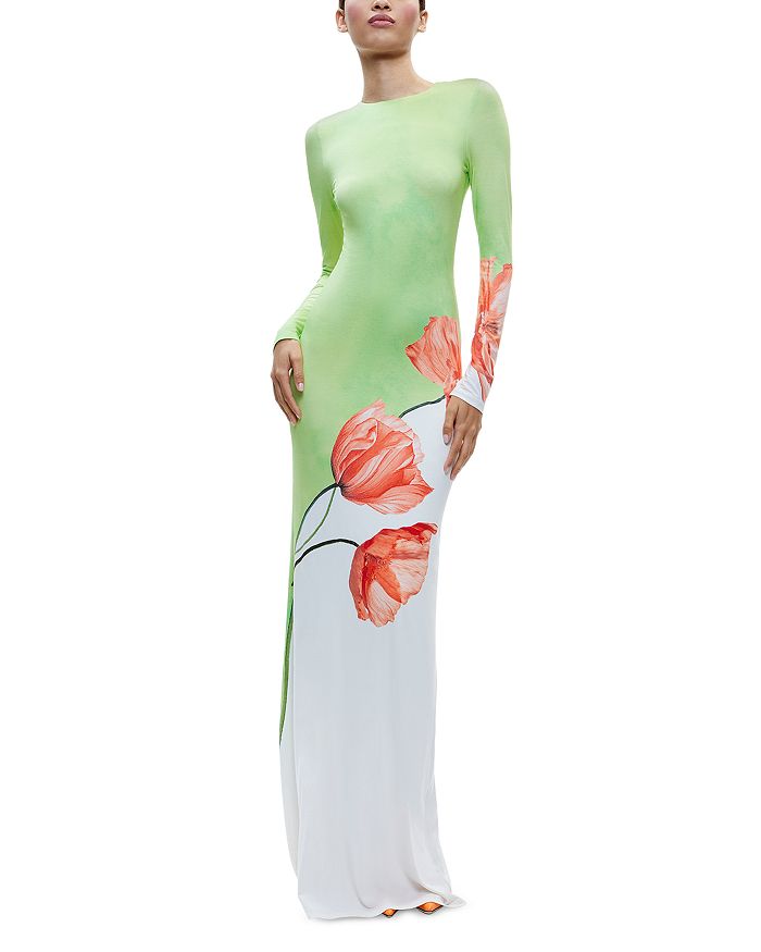 Shop Alice And Olivia Delora Floral Color Block Maxi Dress In Light Green