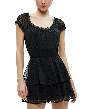 Shop Alice And Olivia Gracie Ruffle Eyelet Romper In Black
