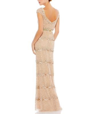Cap Sleeve Embellished Column Gown