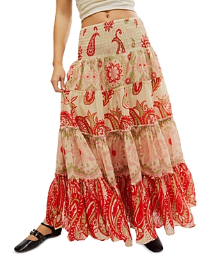 Shop Free People Super Thrills Printed Tiered Maxi Skirt In Sage Combo