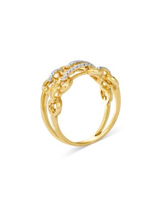 Diamond Chain Link Double Row Ring in 14K Yellow Gold, 0.10 tcw