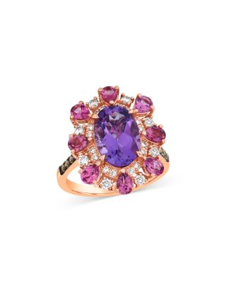 Bloomingdale's Fine Collection Amethyst, Pink Tourmaline & Diamond Halo Ring in 14K Rose Gold