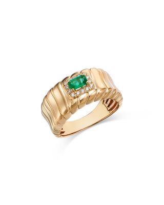Bloomingdale's Fine Collection - Emerald & Diamond Ridged Statement Ring in 14K Yellow Gold