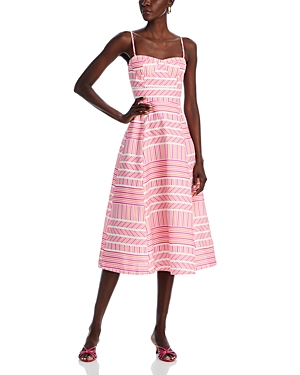 Shop Aqua Striped Bustier Midi Dress - 100% Exclusive In Pink/orange