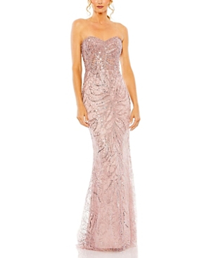 Shop Mac Duggal Strapless Embellished Gown In Blush