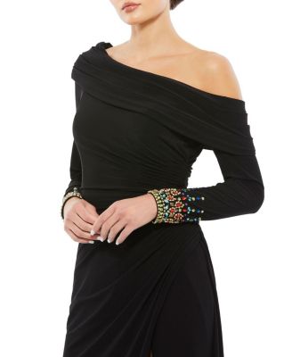 Beaded Cuff Drop Shoulder Faux Wrap Gown