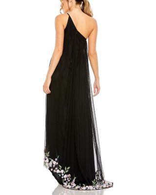 One Shoulder Trapeze Embellished High Low Gown