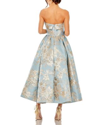 Strapless Brocade Midi Dress with Pockets