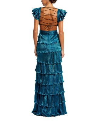 Ruffle Tiered Criss Cross Lace Up Gown