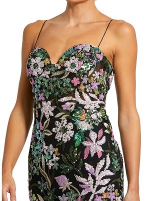 Spaghetti Strap Bustier Embroidered Applique Gown