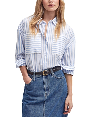 Shop Barbour Nicola Striped Shirt In White/blue Stripe