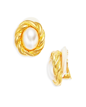 Shop Kenneth Jay Lane Imitation Pearl Rope Clip On Earrings In White/gold
