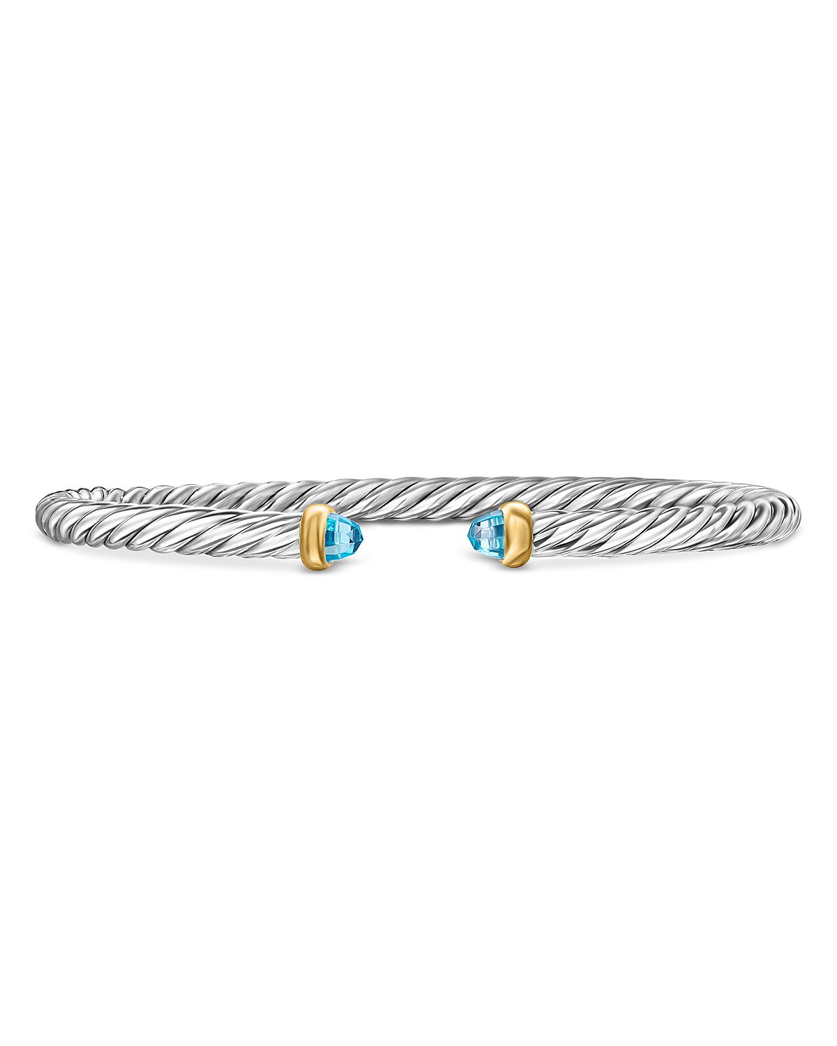 David Yurman Sterling Silver & 14K Yellow Gold Cable Flex Blue Topaz Bracelet, 4mm