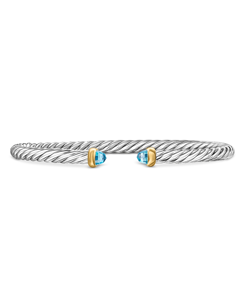 David Yurman Sterling Silver & 14K Yellow Gold Cable Flex Blue Topaz Bracelet, 4mm