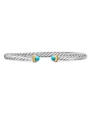 David Yurman Sterling Silver &amp; 14K Yellow Gold Cable Flex Turquoise Bracelet, 4mm