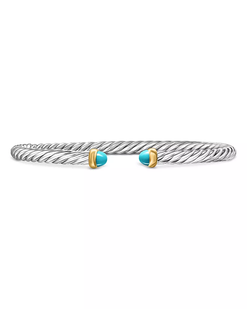 David Yurman Sterling Silver & 14K Yellow Gold Cable Flex Turquoise Bracelet, 4mm
