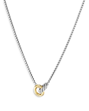 Petite Cable Linked Necklace in Sterling Silver with 14K Yellow Gold, 15-17