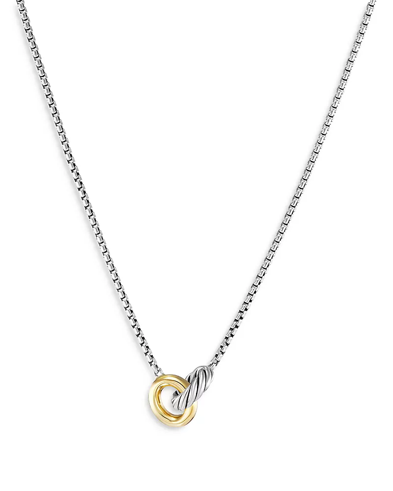 David Yurman Petite Cable Linked Necklace in Sterling Silver with 14K Yellow Gold, 15