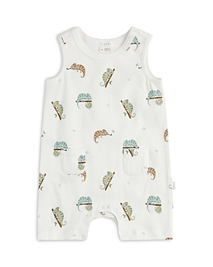 Shop Firsts By Petit Lem Boys' Cotton Blend Jersey Chameleons Print Sleeveless Romper - Baby In Off White