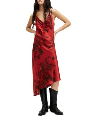 all saints red floral dress All Saints Dela Jasmine Red Floral Hi Low Flutter Sleeve Maxi Wrap Dress  Size 4