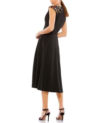 Beaded Cap Sleeve A Line Midi Dress