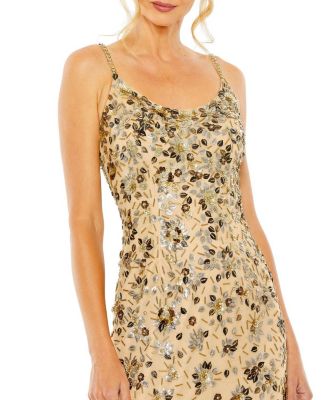Mac Duggal Floral Embellished Scoop Neck Evening Gown