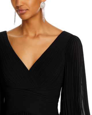 Chiffon Pleated V Neck Gown