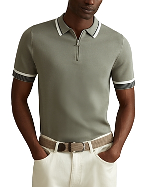 Shop Reiss Chelsea Tipped Half Zip Polo Shirt In Sage