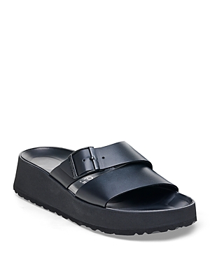 Shop Birkenstock Women's Almina Slip On Buckled Platform Slide Sandals In Black
