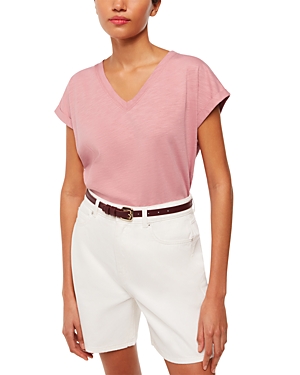 Shop Whistles Willa V Neck Cap Sleeve Cotton Tee In Dusty Pink