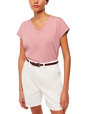 Whistles Willa V Neck Cap Sleeve Tee In Dusty Pink