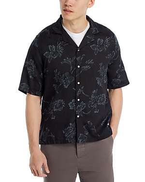 Shop Officine Generale Short Sleeve Floral Shirt In Black/gray