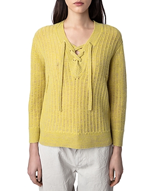 Zadig & Voltaire Fanny We Wool Lace-up Sweater In Jaune