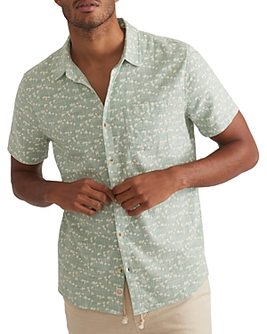 Shop Marine Layer Printed Classic Stretch Selvage Short Sleeve Shirt In Greenprint