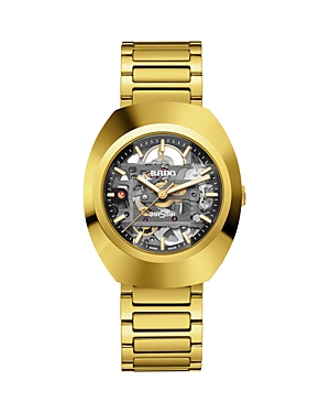 Shop Rado Diastar Original Skeleton Automatic Watch, 38mm X 45mm In Black/gold