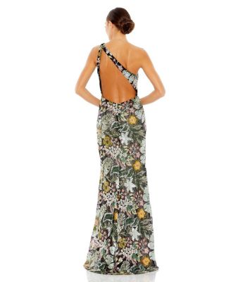 Embellished Floral One Shoulder Gown