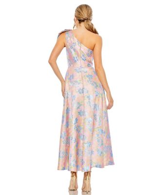 One Shoulder Embroidered Floral A Line Dress