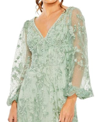 MAC DUGGAL フロントカットアウト イブニングドレス Puff-Sleeve Orange Long Sleeve Puff Shoulder Cut Out Gown - Mac Duggal