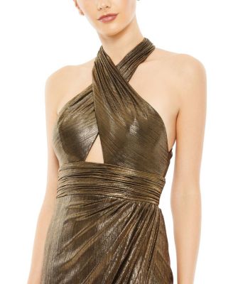 MAC DUGGAL ホルターネックガウン Pleated Criss-Cross Mac Duggal Metallic Criss Cross Halter Neck Gown