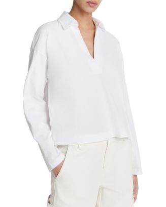 Vince Cotton Long Sleeve V Neck Top | Bloomingdale's